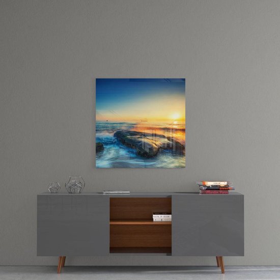 Insigne Glazen Schilderijen - Natuur - Zonsondergang op zee Glasschilderij - 50x50 cm