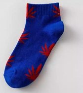 Wiet enkelsokken - Cannabis enkelsokken - Wietsokken - Cannabissokken - blauw-rood - Unisex Enkelsokken - Maat 36-45