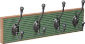 Wandkapstok – kapstok Green Stripes| antiek beuken met 4 dubbele metalen haken