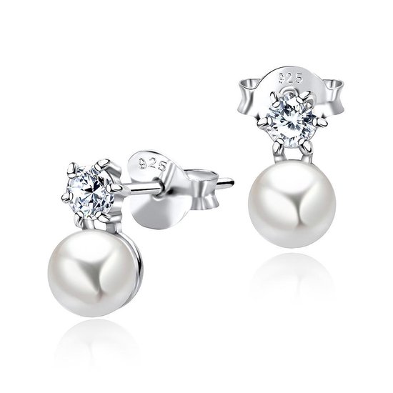 Joy|S - Zilveren classic parel met kristal oorbellen bruid gala | bol.com