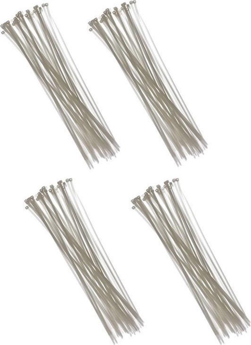 400x kabelbinders tie-wraps - 3,6 x 200 mm - witte tie-ribs