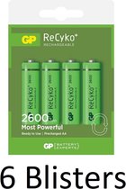 24 Stuks (6 Blisters a 4 st) GP ReCyco AA Oplaadbaare Batterijen - 2600 mAh