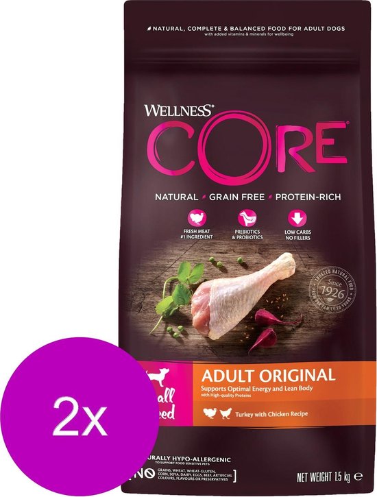 Wellness Core Grain Free Dog Small Breed 1.5 kg - Hondenvoer - 2 x Kalkoen