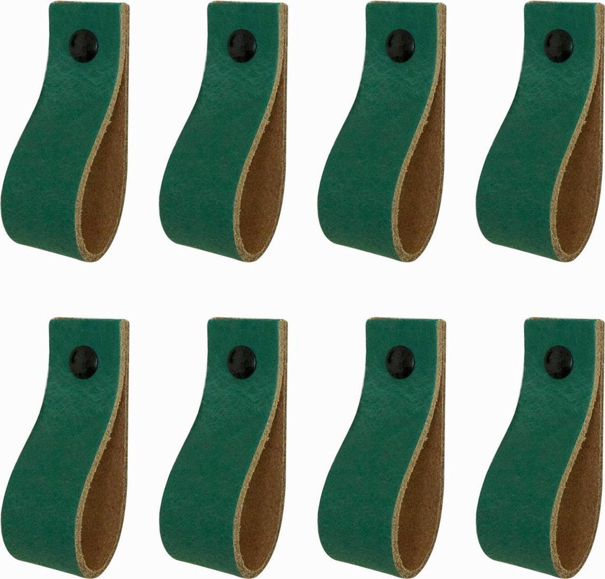 8x Leren handgrepen 'de lus' - maat M (19 x 2,5 cm) -  ZEEGROEN - incl. 3 kleuren schroefjes (handgreepjes - leren grepen - greepjes - leren lusjes)