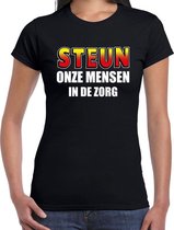 Steun onze mensen in de zorg t-shirt zwart voor dames XS