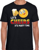 Funny emoticon t-shirt lets cheers it is partytime zwart heren S