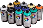 MTN Waterbasis Spuitbussen Pakket - 12x Koude & Warme Tinten - Lage druk, matte afwerking graffiti spuitverf - 300ml