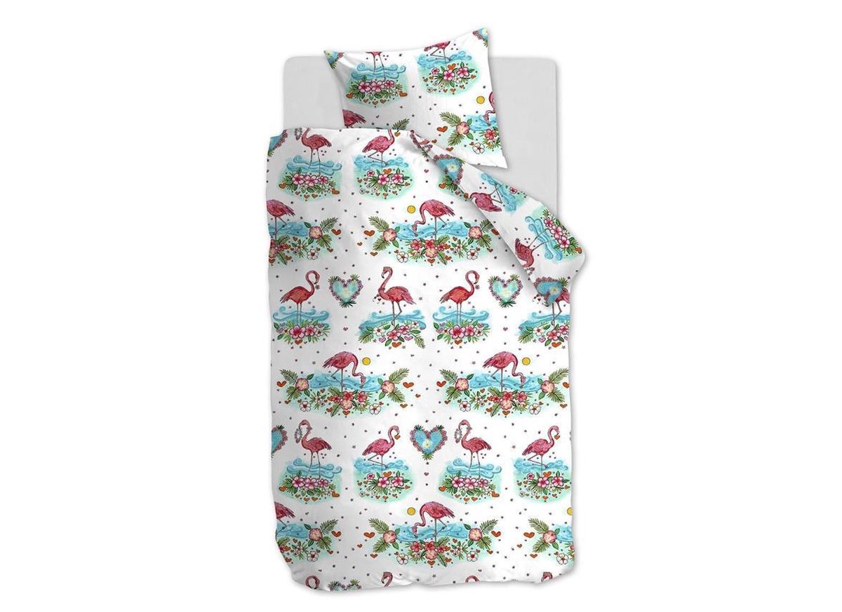 Beddinghouse KIDS Flamingo Flower Dekbedovertrek - Eenpersoons - 140x200/220 cm - Pink