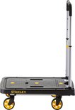 Stanley steekwagen in gesloten toestand met inklapbare handgreep en gele wielen.