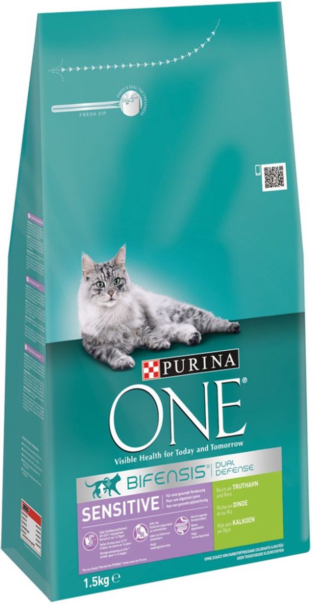 PURINA® ONE Sensitive Rijk aan Kalkoen & Rijst brokjes 1,5 kg