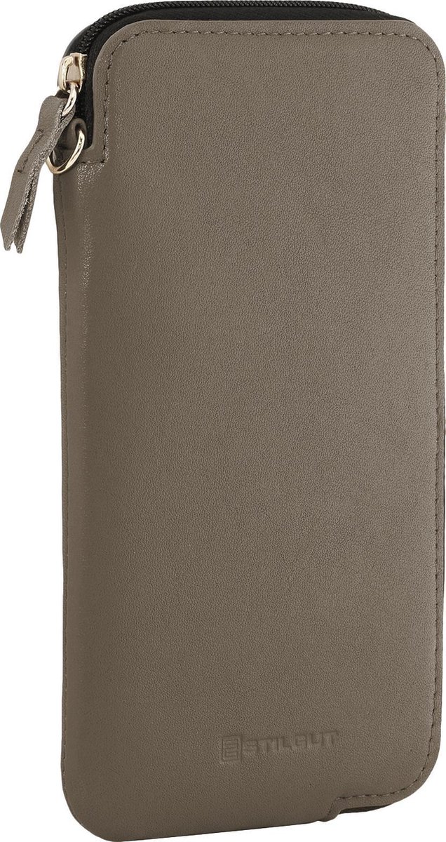 Stilgut Universele telefoon etui met ritssluiting voor 4.7"-5.8” smartphones o.a. iphone; Grijs leer