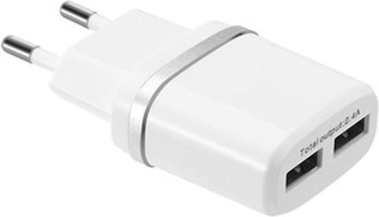 Stekker met 2 USB aansluitingen - Dual USB Adapter Stekker (Wit) - USB- stekker -... | bol.com