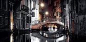 JJ-Art (Canvas) | Venetië, Italië, brug over kanaal in de avond in olieverf look - woonkamer | stad, sfeer, modern | Foto-Schilderij print op Canvas (canvas wanddecoratie) | KIES J