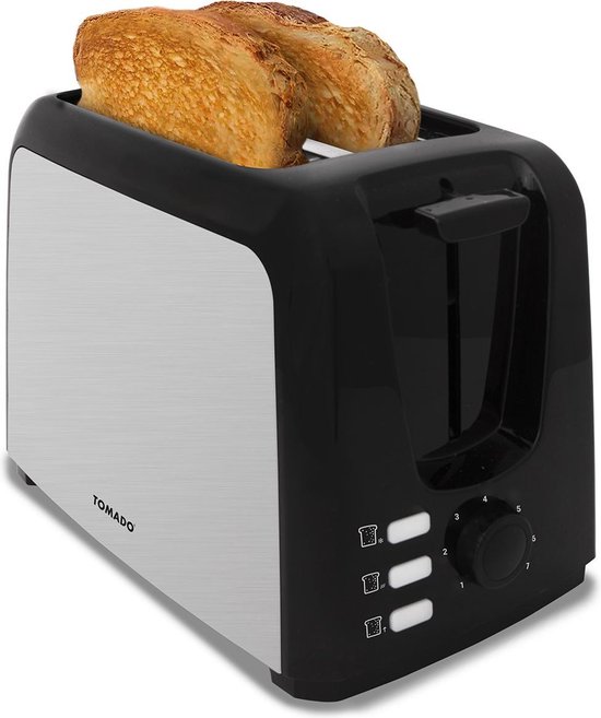 Tomado TBT2001B - Broodrooster – Toaster - 2 sleuven - 7 standen – Ontdooien – 750 watt - Zwart/RVS