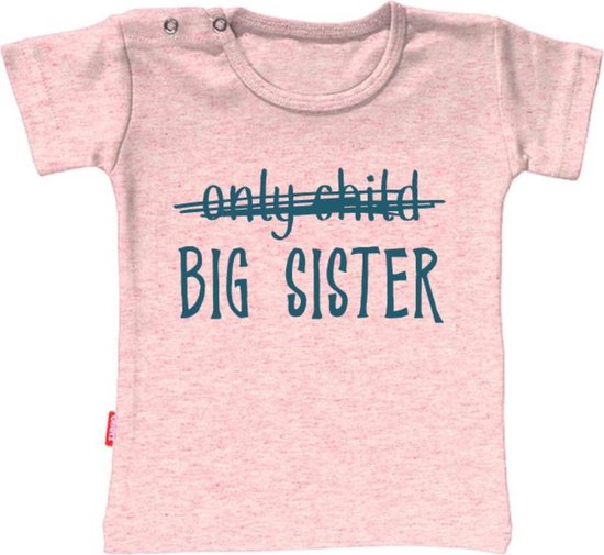 T-shirt Zwangerschapsaankondiging Grote Zus - Only Child Big Sister - Roze - 3-4j