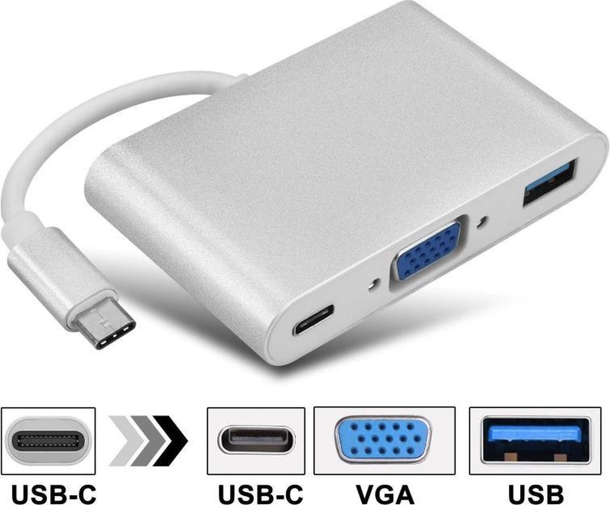 Garpex® USB-C Hub naar VGA USB3.0 type A en USB type C Power Delivery 5Gbps
