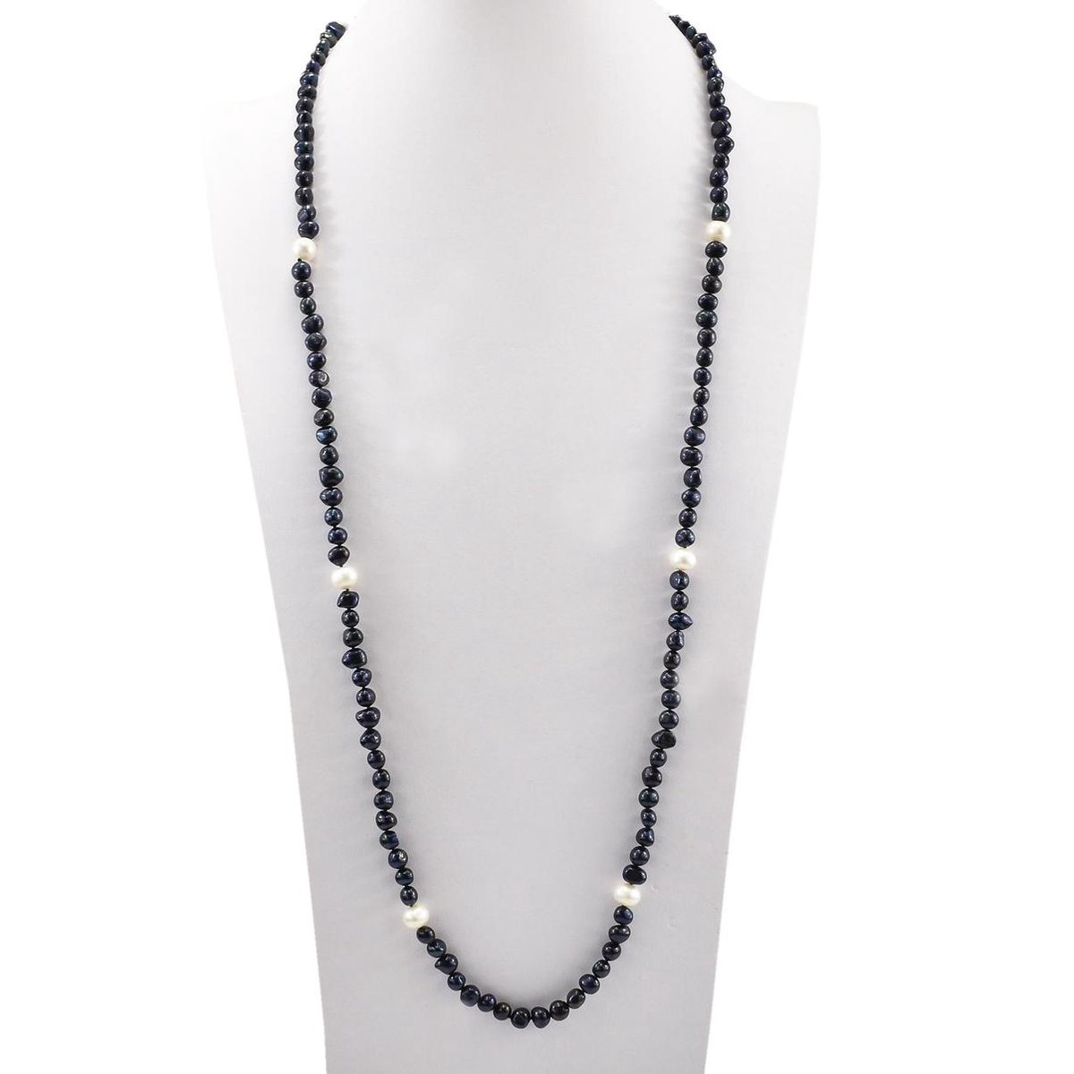 Proud Pearls® zwarte parelketting met grote witte parels (100cm lengte)