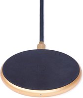 DECODED FastPad Wireless Charger – Qi draadloze lader – Metalen Disc + leren pad - 10W / 7,5W output – incl. USB-C Kabel [ Goud / Marineblauw ]