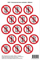 Pictogram sticker P027 - Personenvervoer verboden - Ø 50mm - 15 stickers op 1 vel