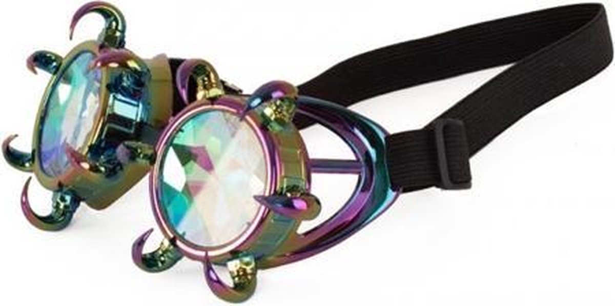 Steampunk bril - caleidoscoop bril - goggle - big flower - regenboog