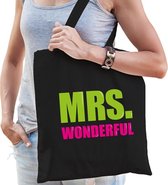 Mrs. wonderful cadeau tas zwart voor dames cadeau katoenen tas zwart voor dames - kado tas / tasje / shopper