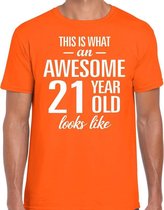 Awesome 21 year / 21 jaar cadeau t-shirt oranje heren L