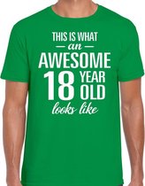 Awesome 18 year - geweldige 18 jaar cadeau t-shirt groen heren -  Verjaardag cadeau XL