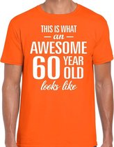 Awesome 60 year / 60 jaar cadeau t-shirt oranje heren S