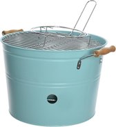 Grote lichtblauwe houtskool barbecue/bbq emmer 33 x 24 cm rond - Houtskoolbarbecues