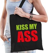 Kiss my ass cadeau tas zwart voor dames cadeau katoenen tas zwart voor dames - kado tas / tasje / shopper