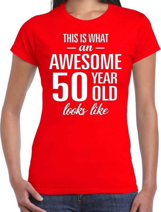 Awesome 50 year cadeau t-shirt rood dames - Sarah / 50 jaar verjaardag cadeau XXL