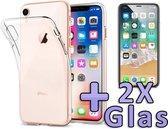 iPhone XR Hoesje - Siliconen Back Cover & 2X Glazen Screenprotector - Transparant