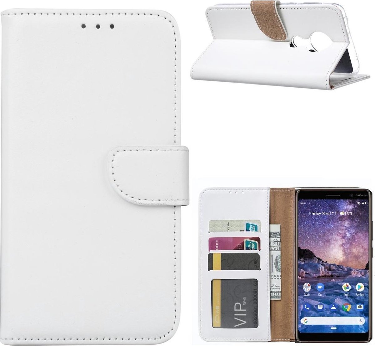 Bookcase Geschikt voor: Nokia 7.2 - Wit - portemonnee hoesje