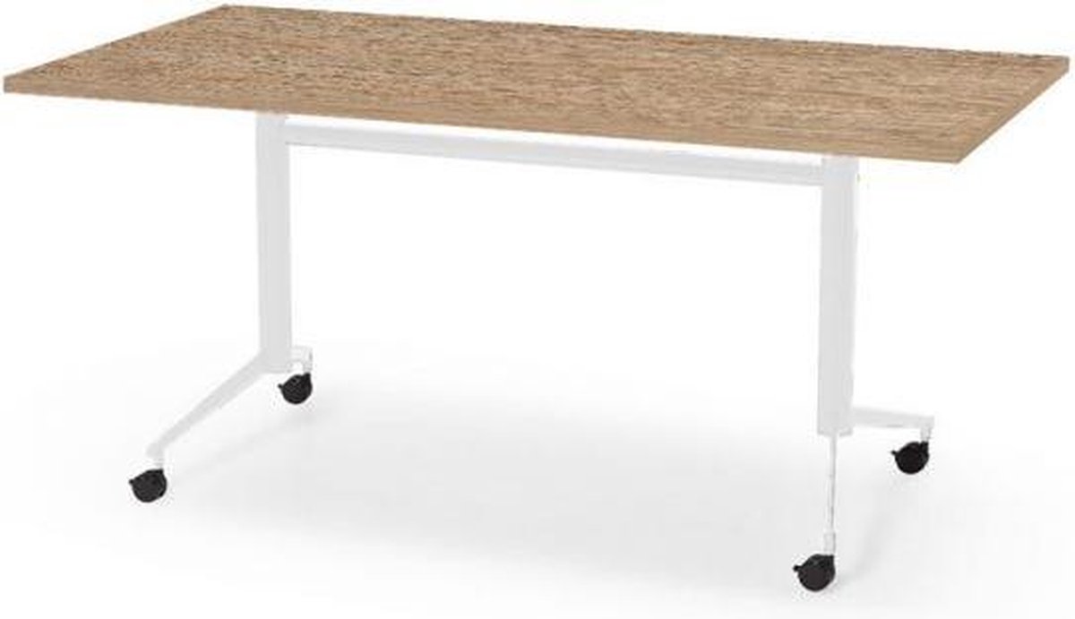 Professionele Klaptafel - inklapbare tafel - 160 x 80 cm - blad midden eiken - wit onderstel - eenvoudig zelf te monteren - voor kantoor