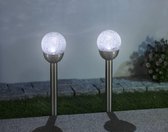 eZsolar zonnecellamp-Tuinlamp-Set van 2-Draadloos-Padverlichting-Craquelé glas