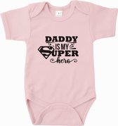 Baby rompertje Daddy is my superhero | Korte mouw 62/68 Licht roze