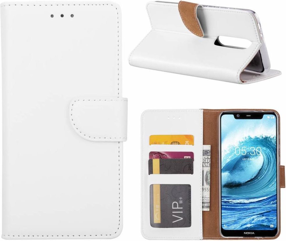 Bookcase Geschikt voor: Nokia 5.1 Plus - Wit - portemonnee hoesje