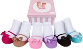 Festives: doos met 6 paar sokjes voor baby meisje 12-24 maanden. Satijnen strikjes -Anti slip zooltjes-Cadeau doos