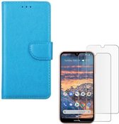 Nokia 3.2 Portemonnee hoesje Turquoise met 2 stuks Glas Screen protector
