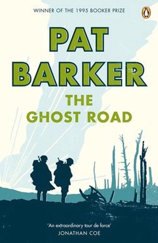 Livre "The Ghost Road" de Pat Barker, lauréat du Booker Prize 1995. Deux soldats dans un paysage de la Première Guerre mondiale.