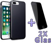 HB Hoesje Geschikt voor Apple iPhone 7 Plus & 8 Plus - Siliconen Back Cover & 2X Glazen Screenprotector - Zwart