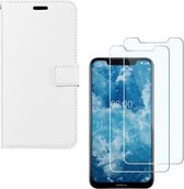 Nokia 8.1 Portemonnee hoesje Wit met 2 stuks Glas Screen protector