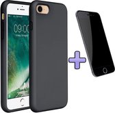 iPhone 7 & 8 Hoesje - Siliconen Back Cover & Glazen Screenprotector - Zwart