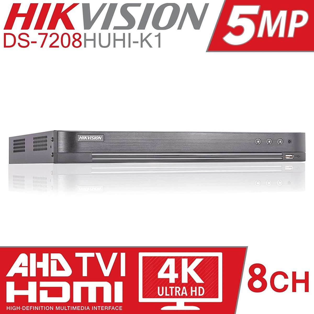 HIKVISION 5MP 8CH TURBO HD DVR 8 CHANNEL CCTV DIGITAL VIDEO RECORDER TVI DS-7208HUHI-K1 (2TB (2000GB))