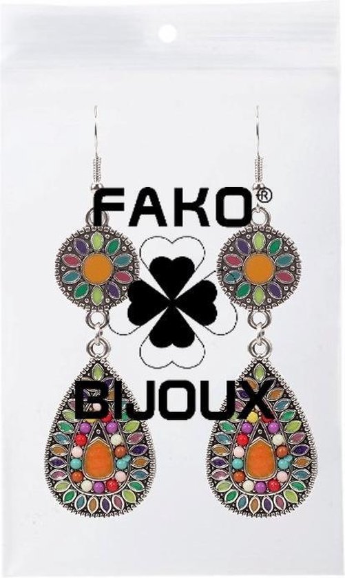 Fako Bijoux® - Oorbellen - Bohemian - Druppel - Blauw/Oranje - Fako Bijoux®