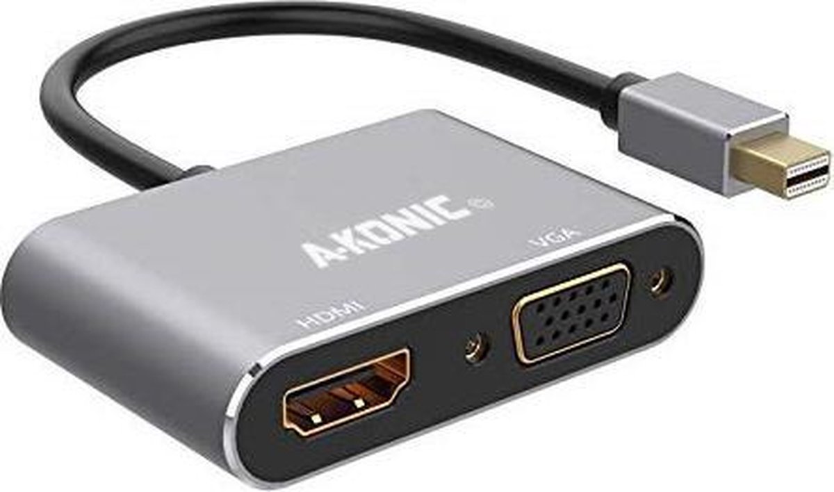 A-Konic 2-in-1 Mini DisplayPort naar HDMI- en VGA-Adapter - 0,25 m - Grijs - A-Konic