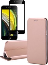 iPhone SE 2020 Hoesje - iPhone SE 2022 Hoesje - iPhone 8 Hoesje - iPhone 7 Hoesje - Book Case Slim Wallet Roségoud - Screenprotector Glas Full Screen Protector