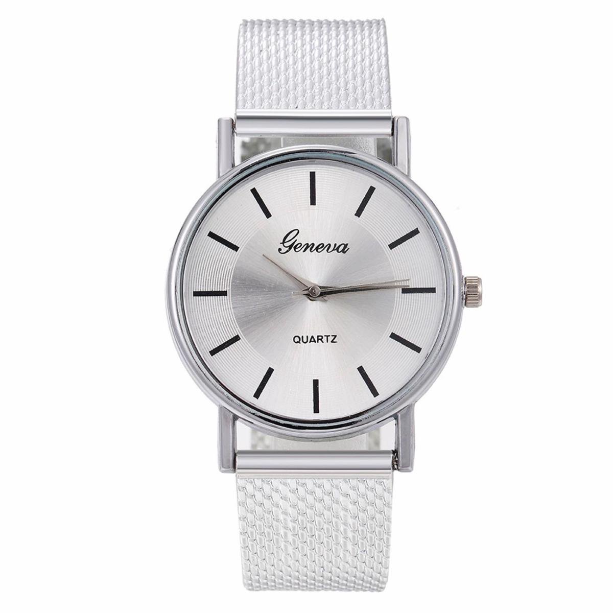 Fako® - Horloge - Geneva - Mesh Look - Ø 40mm - Zilverkleurig