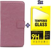 HB Hoesje Geschikt voor Apple iPhone SE (2020) Baby Roze - Portemonnee Book Case & Glazen Screen Protector