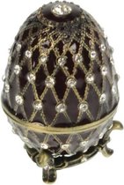 Ei op voet - Fabergé stijl ei - zwart ei met strass en antiek bronskleurig metaal